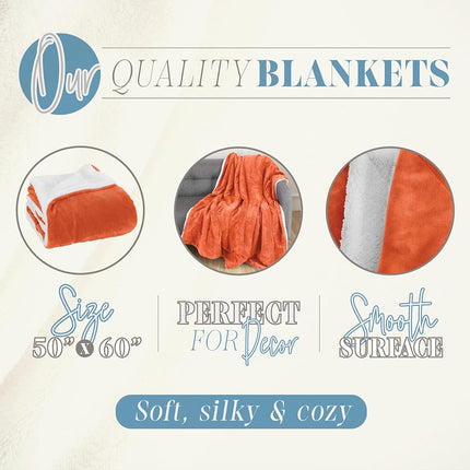Elegant Comfort Reversible, Solid Sherpa Throw Blanket, All-Season Blanket- Super Soft, Cozy and Plush- Decorative Throw, Perfect for Lounging, 50 x 60 inches, Sherpa Throw Orange