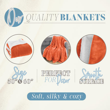Elegant Comfort Reversible, Solid Sherpa Throw Blanket, All-Season Blanket- Super Soft, Cozy and Plush- Decorative Throw, Perfect for Lounging, 50 x 60 inches, Sherpa Throw Orange