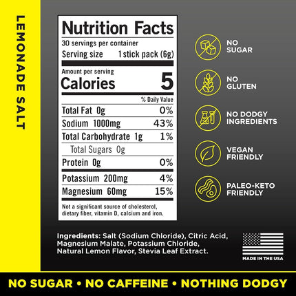 LMNT Zero Sugar Electrolytes - Lemonade Salt | Drink Mix | 30-Count