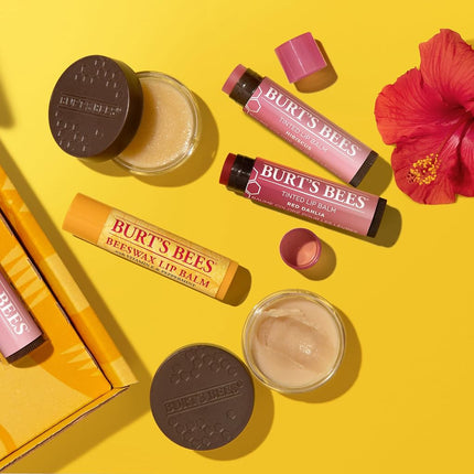 Burt's Bees Lip Care Set - Lip Balms & Tints in Red Dahlia & Hibiscus, Lip Mask & Scrub