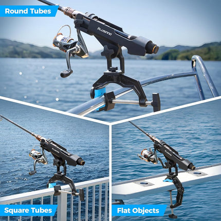 PLUSINNO 2 Pack Fishing Rod Holders for Boat, Upgraded Dual-V Shaped Design, Fit Round/Square Tube Boat Fishing Gear