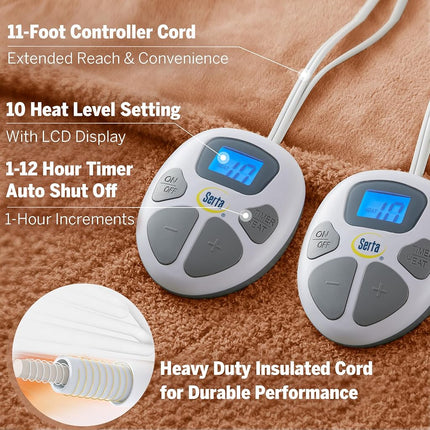 Manta térmica Serta, manta eléctrica de tamaño king, manta calefactora suave, cálida y afelpada king para oficina, sofá, temporizador de apagado automático de 1 a 12 horas, 10 niveles de ajuste de calor, con certificación ETL, King 100" x 90" óxido