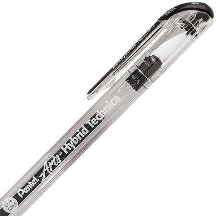 Pentel Arts Hybrid Technica 0.4 mm Pen, Ultra Fine Point, Black Ink, Box of 12 (KN104-A)