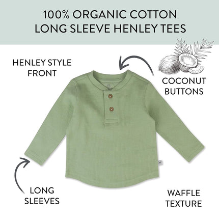 HonestBaby 5-Pack Waffle Henley Long Sleeve Shirts 100% Organic Cotton for Infant Baby and Toddler Boys, Unisex, Castle Creek, 24 Months