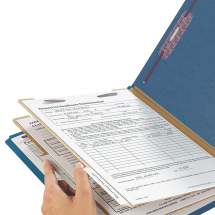Smead 100% Recycled End Tab Pressboard Classification File Folder with SafeSHIELD Fasteners, 2 Dividers, 2" Expansion, Legal Size, Dark Blue, 10 per Box (29784)