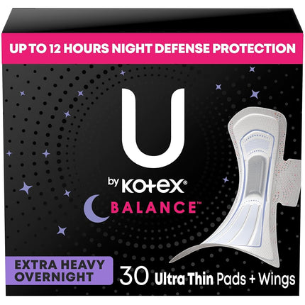 U by Kotex Balance Ultra Thin Overnight Pads with 
