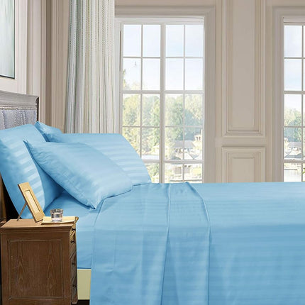 Elegant Comfort Luxury Soft Bed Sheets Dobby Stripe 1500 Premium Hotel Quality Microfiber Softness Wrinkle and Fade Resistant (6-Piece) Bedding Set, Queen, Aqua Blue
