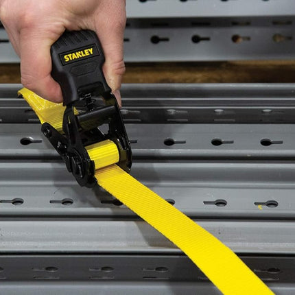 Stanley S10002 Black/Yellow 1" x 10' Ratchet Tie Down Straps - Light Cargo Hauling (1,500 lbs Break Strength), 2 Pack