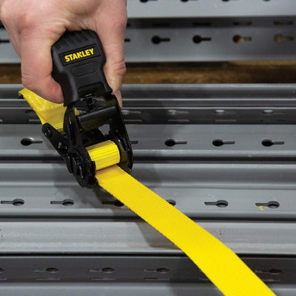 Stanley S10002 Black/Yellow 1" x 10' Ratchet Tie Down Straps - Light Cargo Hauling (1,500 lbs Break Strength), 2 Pack