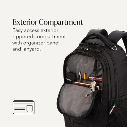 SWISSGEAR Cecil Laptop Backpack Fits up to 16-Inch Laptop, Daypack for Travel and Work, Black, 18-Inch