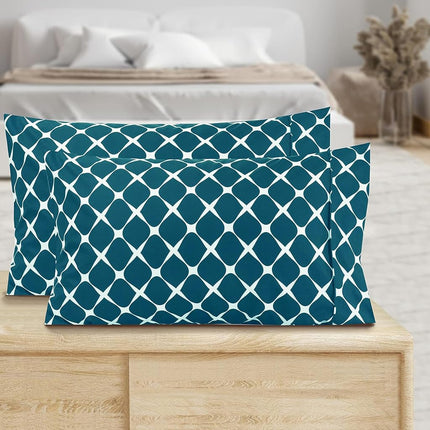 Elegant Comfort Luxury Ultra-Soft 2-Piece Pillowcase Set - 1500 Premium Hotel Quality Microfiber Double Brushed - Wrinkle Resistant, King Size, Bloomingdale Pattern Teal
