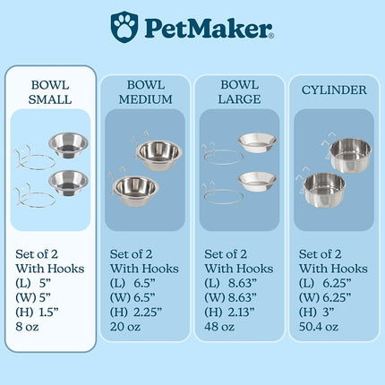 Set of 2 Stainless-Steel Dog Bowls - Cage, Kennel, and Crate Dog Bowls Hanging for Food and Water - 8oz Each and Dishwasher Safe by Petmaker