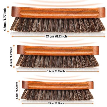 4 Pcs Horsehair Shine Shoes Brush Kit Polish Dauber Applicators Cleaning Leather Shoes Boots Care Brushes Suede Cleaner Brush with Microfiber Shoe Gloves(3 Pcs Shine Brush)