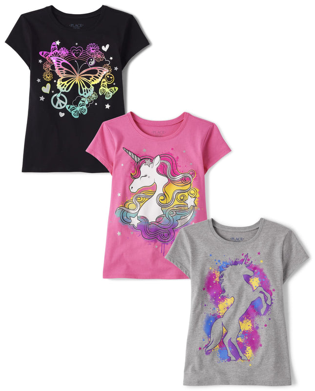 The Children's Place Girls' Unicorn Short Sleeve G