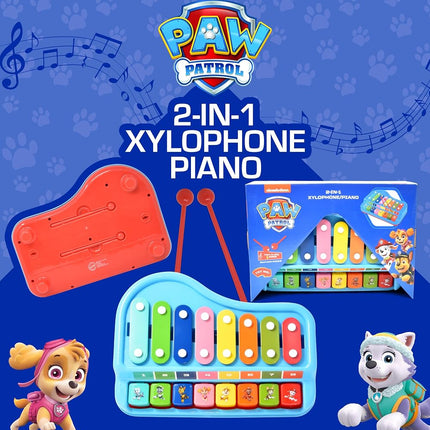 Paw Patrol 2 in 1 Baby Piano Xylophone Toy for Kids Toddlers Girls Boys Musical Instrument with Multicolored Keys Keyboard Sheet Music Two Mallets