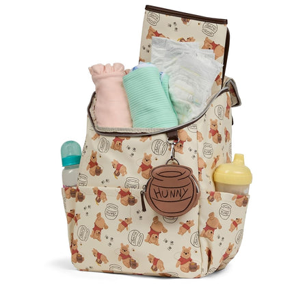 Disney Diaper Bag Backpack with Changing Pad Winnie the Pooh – 16” Nylon Baby Bag for Parents, Insulated Bottle Holders, Multiple Storage Pockets