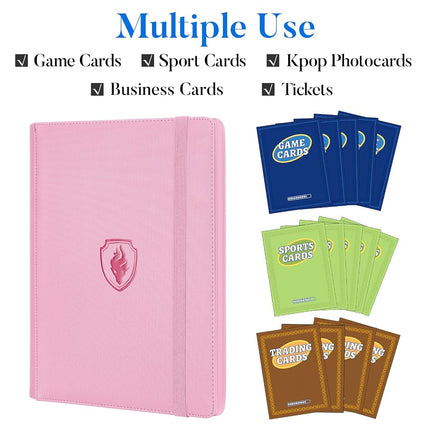 Premium 9 Pocket Card Binder for 540 Cards, Fabmaker PU Cover Trading Card Binder, Sturdy Card Collection Album, Sleek Card Holder Folders for YuGiOh, MTG, TCG, Game Cards & Sports Cards, Pink