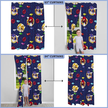 Franco Kids Room Window Curtains Drapes Set, 82 in x 63 in, Sonic The Hedgehog, Anime