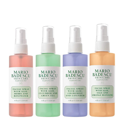 Mario Badescu Facial Spray Collection (Pack of 4) - Aloe, Cucumber, Green Tea, Herbs, Rosewater, Chamomile, Lavender, Sage and Orange Blossom - 400ml