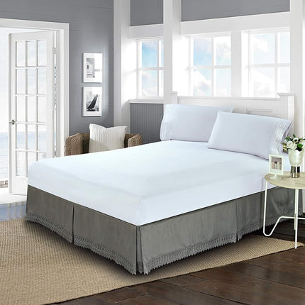 Elegant Comfort ™ Silky-Soft Luxury Lace Fringe Dust Ruffle/Bed Skirt Microfiber Platform Wrinkle and Fade Resistant with 15inch Drop