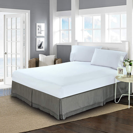 Elegant Comfort ™ Silky-Soft Luxury Lace Fringe Dust Ruffle/Bed Skirt Microfiber Platform Wrinkle and Fade Resistant with 15inch Drop