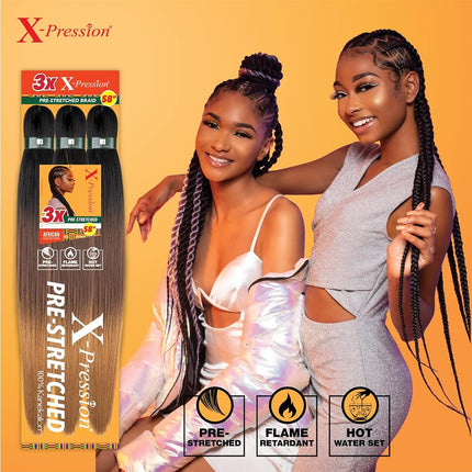 Cheveux tressés pré-étirés Sensationnel X-pression - tresse 3x 58 pouces tout kanekalon ignifuge synthétique pour tresses africaines et torsades (1 paquet, SM1B/30)