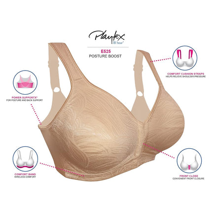 Playtex Women's 18 Hour Front Close Wirefree Back Support Posture Full Coverage Bra Use525, White, 44C