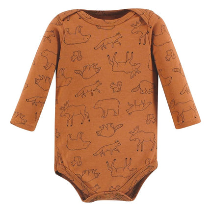 Hudson Baby unisex-baby Cotton Long-sleeve Bodysuits, Into the Woods Prints 3-pack, 3-6 Months