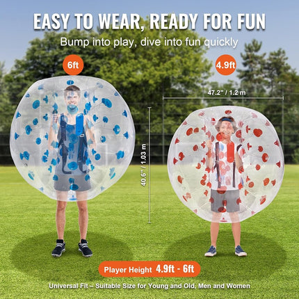 VEVOR Inflatable Bumper Balls 2-Pack, 4FT/1.2M Body Sumo Zorb Balls for Teen, 0.8mm Thick PVC Human Hamster Bubble Balls for Outdoor Team Gaming Play, Bumper Bopper Toys for Garden, Yard, Park