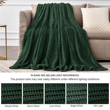 BEDELITE 3D Ribbed Emerald Green Fleece Twin Blanket for Couch, 60x80 Inch