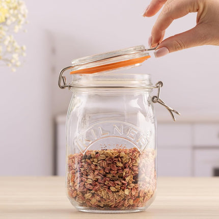 Kilner Clip-Top Storage Jar, 1 Litre, Airtight, Glass, for Fruit, Vegetables, Coffee, Tea, Flour