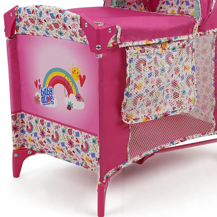 509 Crew Baby Alive: Deluxe Doll Play Yard - Pink & Rainbow - Fits Dolls Up to 18", Retractable Canopy, Easy Maneuvering, Folds for Travel & Storage, Pretend Play for Kids Ages 3+