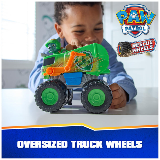 Paw Patrol: Rescue Wheels Rocky’s Recycle Truck, Toy Truck with Projectile Launcher and Collectible Action Figure, Kids’ Toys for Boys & Girls Ages 3+