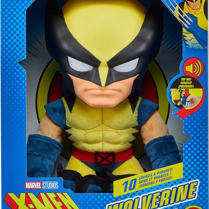 Mattel Marvel X-Men Plush Toy with Sounds & Talking, ’97 Wolverine Collectible with Yellow Suit & Retro Animation Style