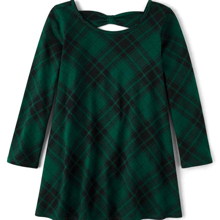 The Children's Place Girls' One Size and Toddler Long Sleeve Fashion Dress, Green Plaid, 5T