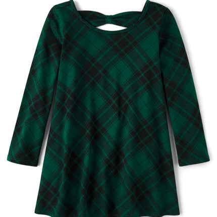 The Children's Place Girls' One Size and Toddler Long Sleeve Fashion Dress, Green Plaid, 5T