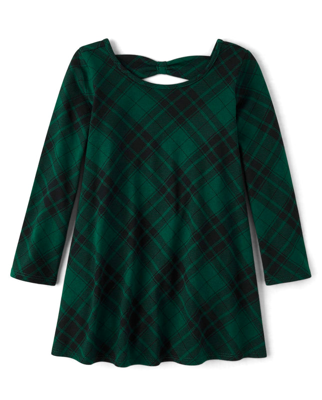 The Children's Place Girls' One Size and Toddler Long Sleeve Fashion Dress, Green Plaid, 5T