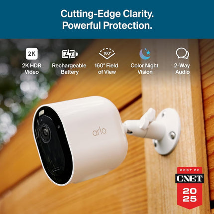 Arlo Pro Security Camera (6th Gen - 2025 Release) - 2K HDR, Battery Power, Event Captions, Emergency Response, 1-Month Trial of Secure Plan, 160° Field of View, Dual-Band WiFi, Spotlight, 4 Cam, White