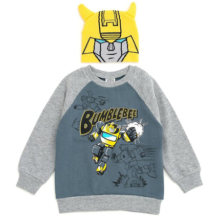 Sudadera de forro polar y gorro de disfraz de cosplay de Bumblebee de Transformers, tallas pequeña a grande (2T - 18-20), gris/amarillo, abeja, 10-12