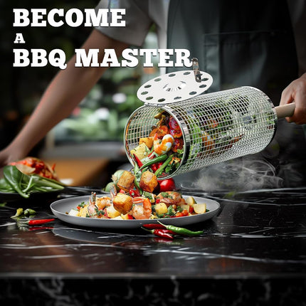 Rolling Grill Basket, BBQ Accessories Tools, Outdoor Camping, Gifts for Men