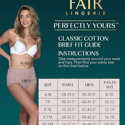 Vanity Fair Women's High Waisted Underwear, Full Coverage Ladies Panties, Perfectly Yours Briefs, Cotton-Fawn/Fawn/Fawn, 9 (Pack of 3)