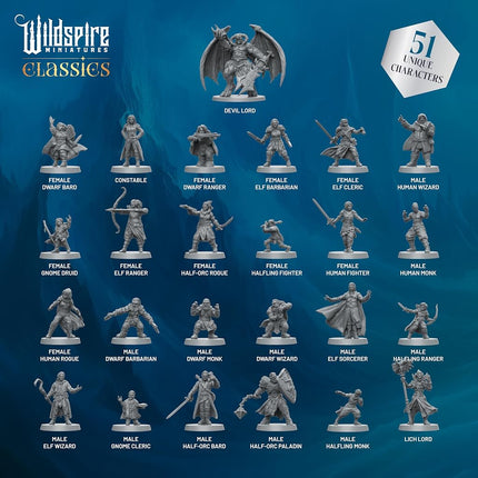Classic Heroes - Mercenary Guild - 51 Paintable Characters for DND Miniatures Bulk I 28mm Dungeons Dragons D&D Miniatures I DND Minis D&D Figures Dungeons Dragons Figures Pathfinder Compatible