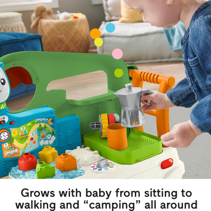 Fisher-Price Ríe y Aprende Autocaravana 3 en 1 para bebés y niños pequeños, andador y centro de actividades con Smart Stages para edades de más de 9 meses