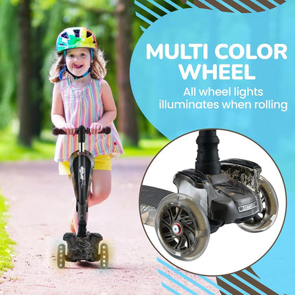 Hurtle 3 Wheeled Scooter for Kids - Tri Scooter, Stand & Cruise Child/Toddlers Toy Folding Kick Scooters w/Adjustable Height, Anti-Slip Deck, Flashing Wheel Lights, for Boys/Girls 2-12 Year Old
