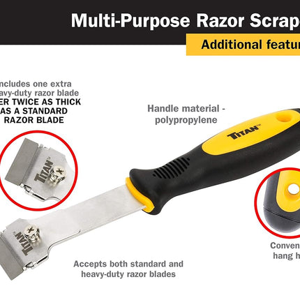 Titan 11030 9-1/4-Inch Multi-Purpose Razor Scraper | Includes 1 Extra Heavy-Duty Razor Blade