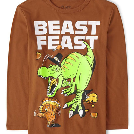 The Children's Place Boys' Thankful Graphic Long Sleeve T Shirt, Thanksgiving Beast Feast, XX-Large