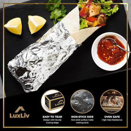 100m - 2 x LuxLiv 50m High Quality Heavy Duty 20 Micron Kitchen Foil Catering Aluminium Tin Foil Roll - 30cm Wide