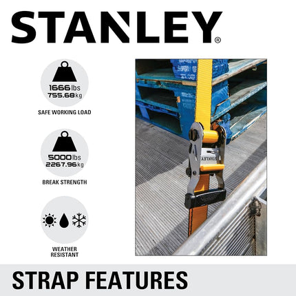 STANLEY S50002-2 Black/Yellow 1.5" x 16' Heavy-Duty Ratchet Straps (5,000 lb Break Strength), 4 Pack