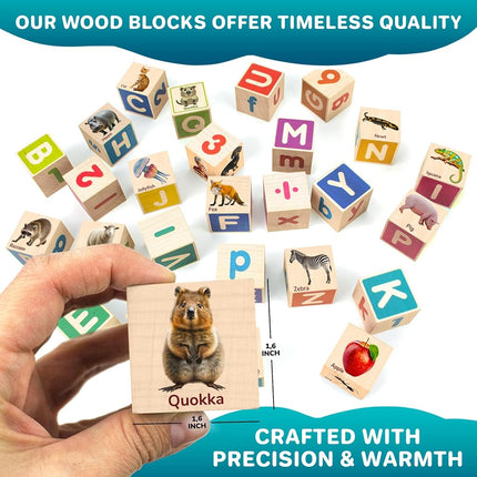 Wooden Blocks for Toddlers 1-3 - 35 ABC Learning Baby Blocks for Kids 3-5
