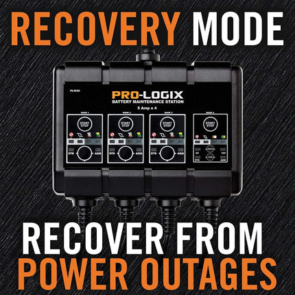 Clore Automotive PL4050, Pro-Logix 4 voies, chargeur intelligent entièrement automatique de 20 A (5 A par voie), chargeur de batterie 6 V et 12 V, mainteneur de batterie et désulfateur de batterie avec compensation de température